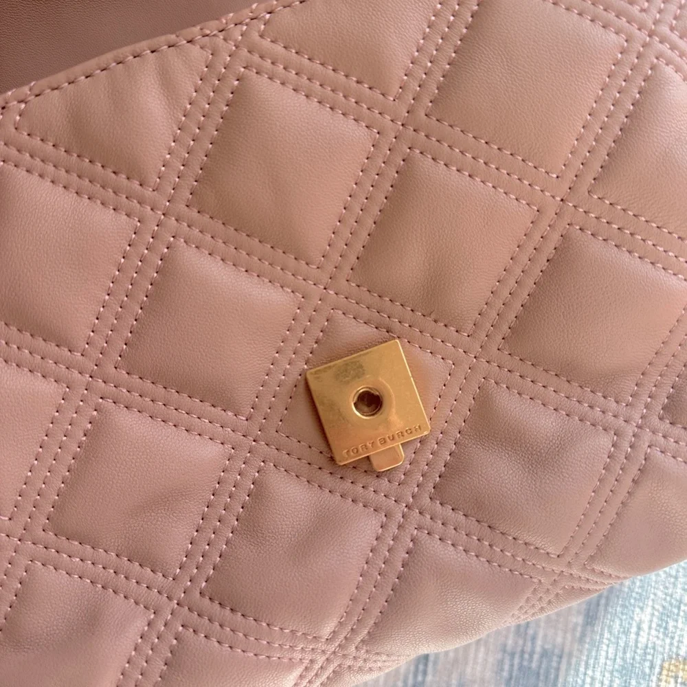 Tory Burch Fleming Soft Quilted Lambskin Leather Shoulder Bag In Pink Moon